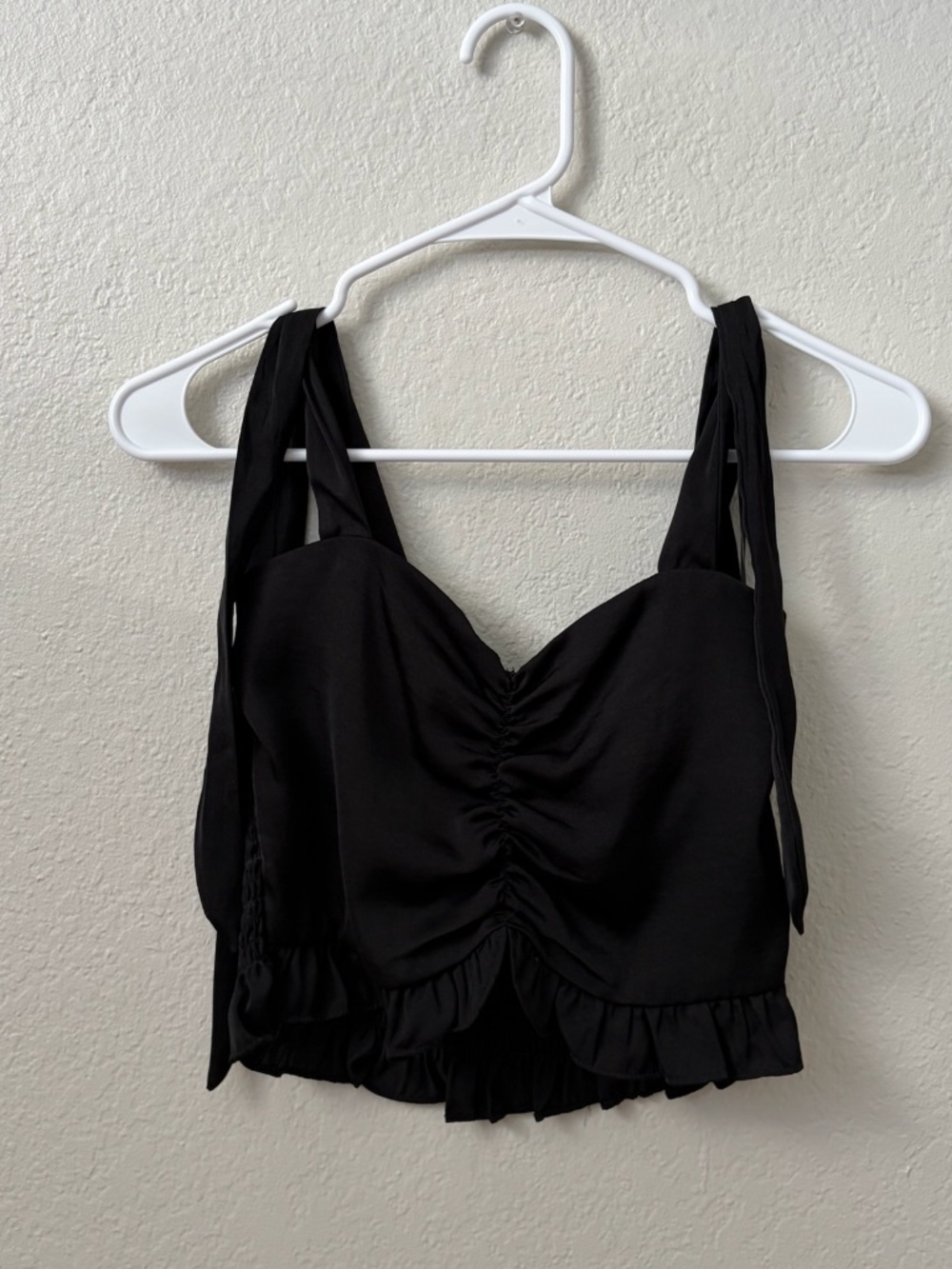 Small Black Semi-Formal Top Tie Straps Ribbed Back Crop Top